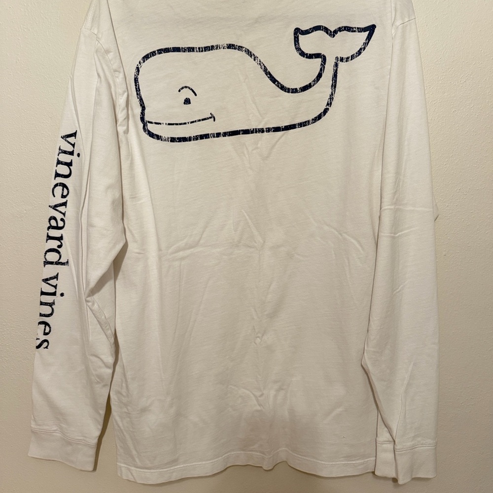 Vineyard Vines White Long Sleeve Pocket Whale Tee